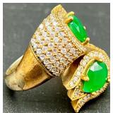 Set of Sterling Silver Green Gemstone Earrings, Statement Ring and Additional Earrings
