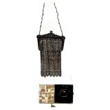 Antique Mesh Chainmail Purse and Compact Set with Mother of Pearl Inlay