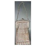Antique Mesh Chainmail Purse and Compact Set with Mother of Pearl Inlay