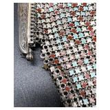 Antique Mesh Chainmail Purse and Compact Set with Mother of Pearl Inlay