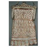 Antique Mesh Chainmail Purse and Compact Set with Mother of Pearl Inlay
