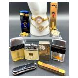 Collection of Vintage Watches, Cigarette Lighters, and Pocketknives