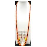 Collection of Colorful Vintage Beaded Necklaces with Matching Earrings and Floral Clip-Ons