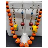 Collection of Colorful Vintage Beaded Necklaces with Matching Earrings and Floral Clip-Ons