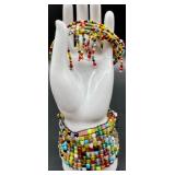 Collection of Colorful Vintage Beaded Necklaces with Matching Earrings and Floral Clip-Ons
