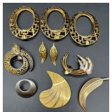 Vintage Monet and Trifari Gold-tone Costume Jewelry Collection with Necklaces, Bracelets, and Earrings