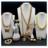 Vintage Costume Jewelry Collection with Faux Pearls and Gold Tone Accents