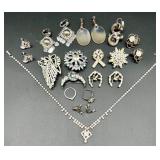 Vintage Rhinestone Jewelry Collection: Brooches, Clip-On Earrings, Rings & Necklace