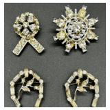 Vintage Rhinestone Jewelry Collection: Brooches, Clip-On Earrings, Rings & Necklace