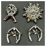 Vintage Rhinestone Jewelry Collection: Brooches, Clip-On Earrings, Rings & Necklace