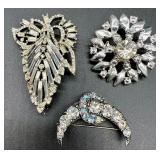 Vintage Rhinestone Jewelry Collection: Brooches, Clip-On Earrings, Rings & Necklace