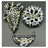 Vintage Rhinestone Jewelry Collection: Brooches, Clip-On Earrings, Rings & Necklace