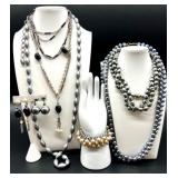 Costume Jewelry Lot with Beaded Necklaces, Clip-On Bracelets and Earrings Featuring Park Lane