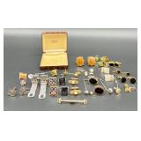 Vintage Cufflinks and Tie Tacks Collection with Swank Display Box