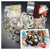 Large Assorted Costume Jewelry Pieces for Repair and Crafting Lot with Beads, Necklaces, Brooches, and Buttons