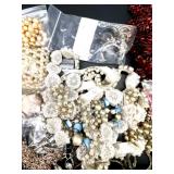 Large Assorted Costume Jewelry Pieces for Repair and Crafting Lot with Beads, Necklaces, Brooches, and Buttons