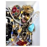 Large Assorted Costume Jewelry Pieces for Repair and Crafting Lot with Beads, Necklaces, Brooches, and Buttons