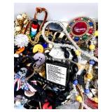 Large Assorted Costume Jewelry Pieces for Repair and Crafting Lot with Beads, Necklaces, Brooches, and Buttons