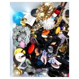 Large Assorted Costume Jewelry Pieces for Repair and Crafting Lot with Beads, Necklaces, Brooches, and Buttons