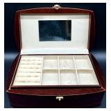 Wooden Jewelry Box with Compartments, Mirror, and Removable Red Velvet Tray