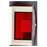 Wooden Jewelry Box with Compartments, Mirror, and Removable Red Velvet Tray