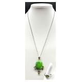 Sterling Silver Green Turquoise and Peridot Pendant Necklace and Peridot Ring