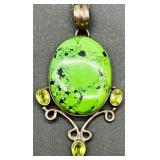 Sterling Silver Green Turquoise and Peridot Pendant Necklace and Peridot Ring