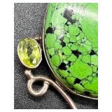Sterling Silver Green Turquoise and Peridot Pendant Necklace and Peridot Ring