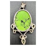 Sterling Silver Green Turquoise and Peridot Pendant Necklace and Peridot Ring