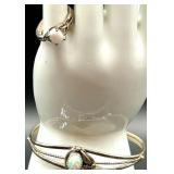 Sterling Silver Opal Cuff Bracelet and Ring Set Signed C. Yazzie