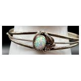 Sterling Silver Opal Cuff Bracelet and Ring Set Signed C. Yazzie