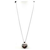 Sterling Silver Locket Pendant Necklace with Red Stone Accent, 16g