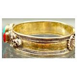 Vintage Sterling Silver Cuff Bracelet with Turquoise and Coral Stones