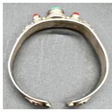 Vintage Sterling Silver Cuff Bracelet with Turquoise and Coral Stones