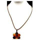 Sterling Silver Amber Pendants with Necklace, Pendant and Artisan Crafted Brass Cuff Bracelet Lot