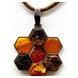 Sterling Silver Amber Pendants with Necklace, Pendant and Artisan Crafted Brass Cuff Bracelet Lot