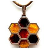 Sterling Silver Amber Pendants with Necklace, Pendant and Artisan Crafted Brass Cuff Bracelet Lot