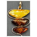 Sterling Silver Amber Pendants with Necklace, Pendant and Artisan Crafted Brass Cuff Bracelet Lot