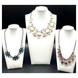 Vintage Set of 3 Statement Costume Necklaces with Colored Stones