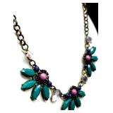 Vintage Set of 3 Statement Costume Necklaces with Colored Stones