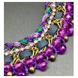 ZAD Statement Necklace with Purple Beads and Vintage-Style Sterling Silver 925 Stamped Amethyst Drop Pendant