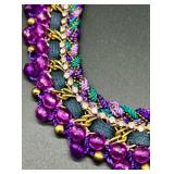 ZAD Statement Necklace with Purple Beads and Vintage-Style Sterling Silver 925 Stamped Amethyst Drop Pendant