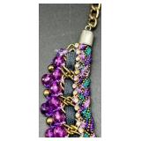 ZAD Statement Necklace with Purple Beads and Vintage-Style Sterling Silver 925 Stamped Amethyst Drop Pendant