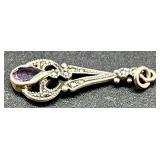ZAD Statement Necklace with Purple Beads and Vintage-Style Sterling Silver 925 Stamped Amethyst Drop Pendant