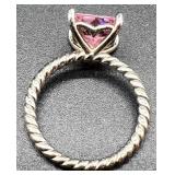 Collection of 7 Costume Jewelry Rings with Pink and Clear Stones
