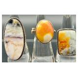 Set of 3 Sterling Silver Statement Rings with Colorful Natural Gemstones