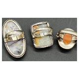 Set of 3 Sterling Silver Statement Rings with Colorful Natural Gemstones