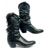 Rodeo Drive Black Leather Fringe Western Boots Size 6.5M