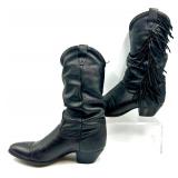 Rodeo Drive Black Leather Fringe Western Boots Size 6.5M