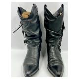 Rodeo Drive Black Leather Fringe Western Boots Size 6.5M